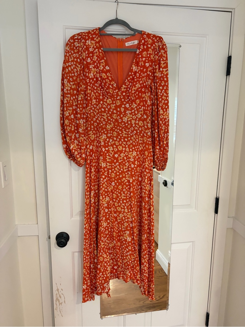 V-Neck Floral Midi Dress in Orange by Ally Fashion